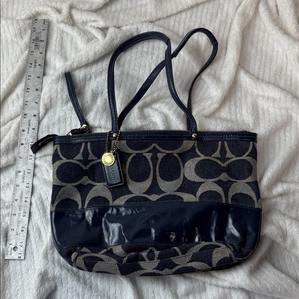 Coach Dark Blue and Gray Signature Shoulder Bag